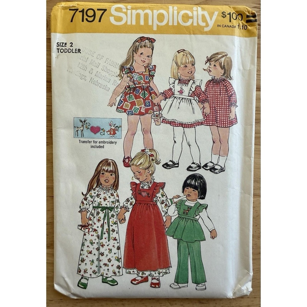 VTG Simplicity Pattern 7197 Toddlers Dress, Pinafore Dress & Pants Size 2 Uncut